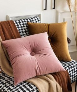 Button Square Velvet Cushion Pillow