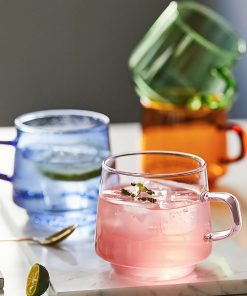 Colored Glass Tea Cup With Saucer