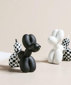 Deluxe Black & White Balloon Dog - Hand Painted Resin