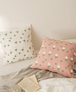 Floral Embroidered Cotton Pillow Cover