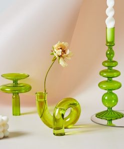 Green Grass Glass Candle Holders