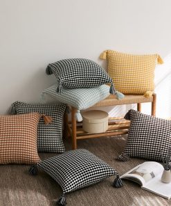 Herringbone Knit Pillow Covers with Tassel Detail