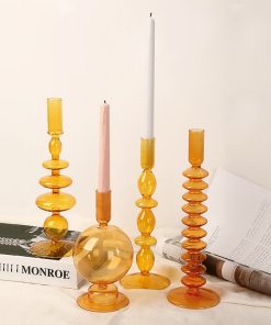 Orange Blown Glass Candle holders