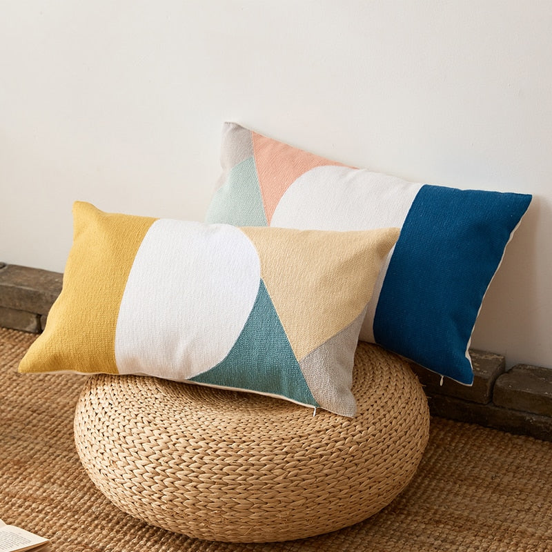 Sunset Modern Geometric Lumbar Pillow Cover