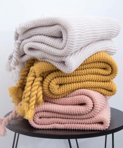 Waffle Knit Throw Blanket with Tassels