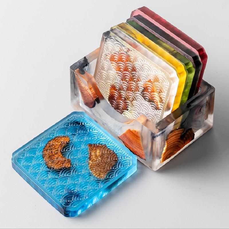Wood & Colored Resin Coasters 6pc Set